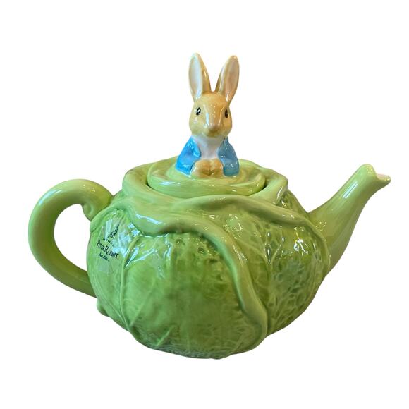Beatrix Potter Peter Rabbit Easter Cabbage Shaped Teapot Bunny Lid Embossed New - Picture 1 of 16